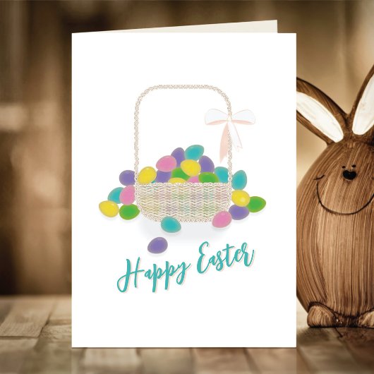 Happy Easter Wicker Basket &  Pastel Eggs Spring シーズンカード