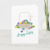 Happy Easter Wicker Basket &  Pastel Eggs Spring シーズンカード (正面)