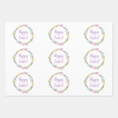 Happy Easter Willow Wreath With Pastel Eggs ラッピングペーパーシート (正面)