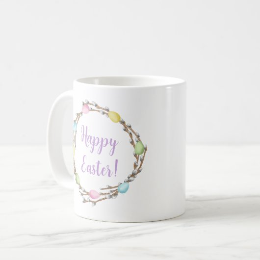 Happy Easter Willow Wreaths With Pastel Eggs コーヒーマグカップ (正面左)