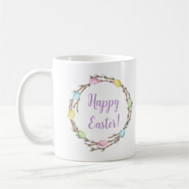 Happy Easter Willow Wreaths With Pastel Eggs コーヒーマグカップ