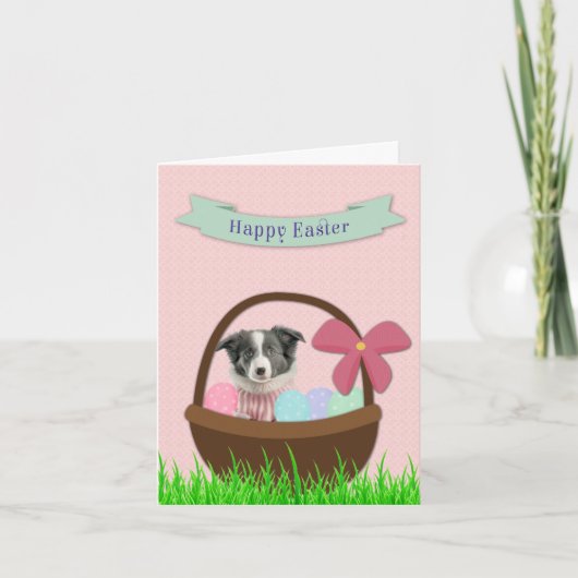 Happy Easter with Dog in Easter Basket Card シーズンカード (正面)