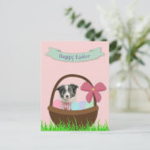 Happy Easter with Dog in Easter Basket Postcard シーズンポストカード (スタンド正面)