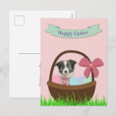 Happy Easter with Dog in Easter Basket Postcard シーズンポストカード (正面/裏面)