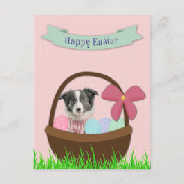Happy Easter with Dog in Easter Basket Postcard シーズンポストカード