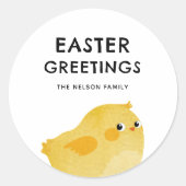 Happy Easter with little yellow chicken ラウンドシール (正面)