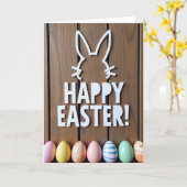 Happy Easter Wood Design Card カード (黄色い花)