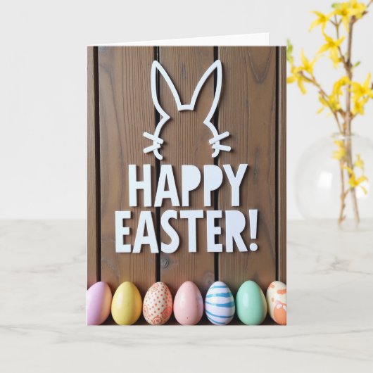 Happy Easter Wood Design Card カード (黄色い花)