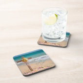 Happy Easter Wooden Cross and Lilies on Beach コースター (右側)