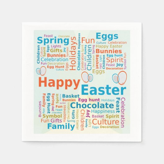 Happy Easter Word Cloud Letters with Eggs スタンダードカクテルナプキン (正面)
