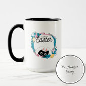 Happy Easter Wreath, Black Cat with bunny ears マグカップ