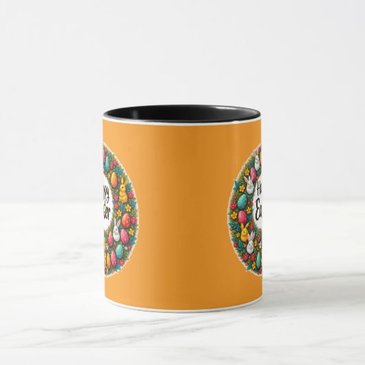 Happy Easter Wreath – Bunny & Eggs caneca マグカップ (中央)