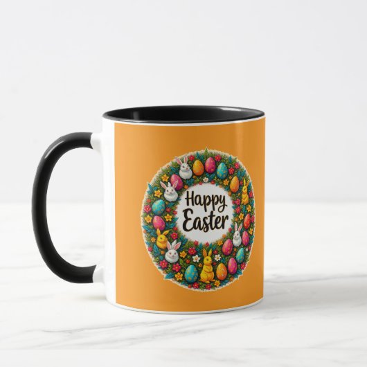 Happy Easter Wreath – Bunny & Eggs caneca マグカップ (左)