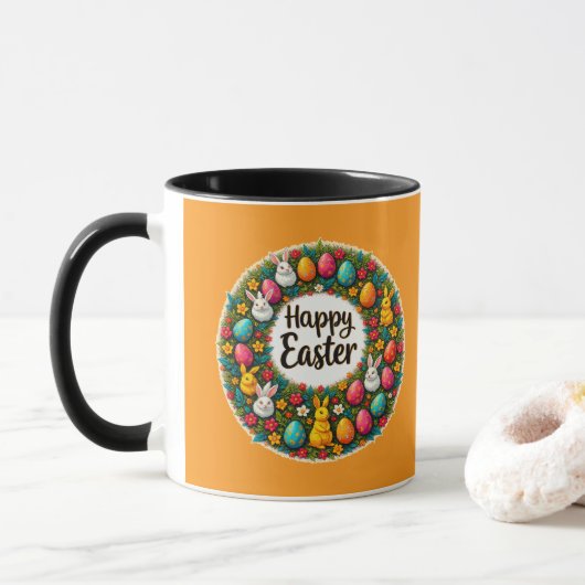 Happy Easter Wreath – Bunny & Eggs caneca マグカップ (ドーナツ)