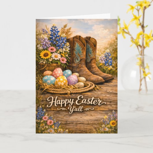 Happy Easter Y’all Boots & Wildflowers Card カード (黄色い花)