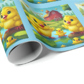 Happy Easter Yellow Chicks in a Pond by a Red Barn ラッピングペーパー (ロールコーナー)