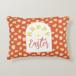 Happy Easter. Yellow Daffodils Spring Modern. アクセントクッション