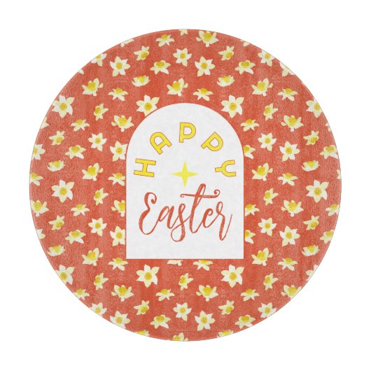 Happy Easter. Yellow Daffodils Spring Modern. カッティングボード (正面)