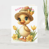 Happy Easter Yellow Duckling Daffodils カード (正面)