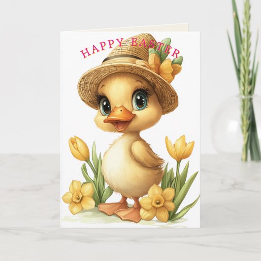 Happy Easter Yellow Duckling Daffodils カード (正面)