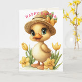 Happy Easter Yellow Duckling Daffodils カード (黄色い花)