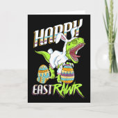 Happy Eastrawr Cute Trex Dinosaur Easter Bunny Egg カード (正面)