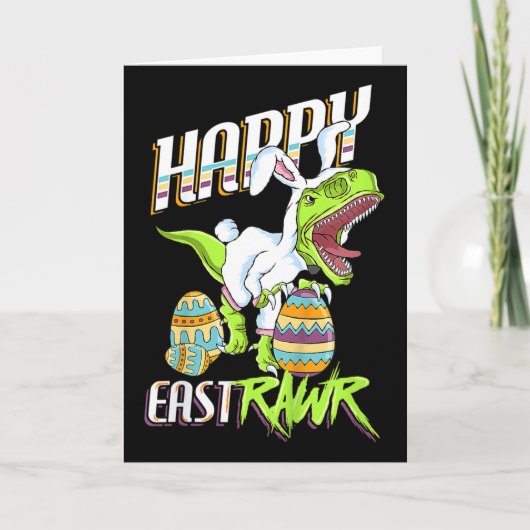 Happy Eastrawr Cute Trex Dinosaur Easter Bunny Egg カード (正面)