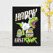 Happy Eastrawr Cute Trex Dinosaur Easter Bunny Egg カード (黄色い花)