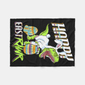 Happy Eastrawr Cute Trex Dinosaur Easter Bunny Egg フリースブランケット (正面(横))