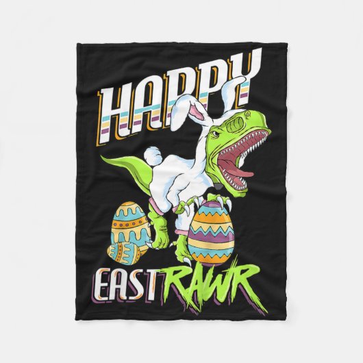 Happy Eastrawr Cute Trex Dinosaur Easter Bunny Egg フリースブランケット (正面)