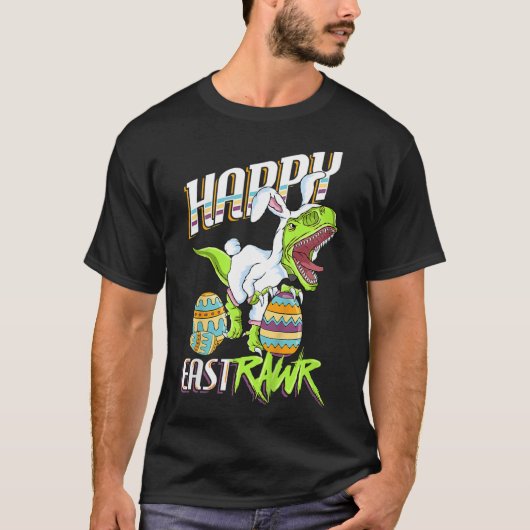 Happy Eastrawr Cute Trex Dinosaur Easter Bunny Egg Tシャツ (正面)