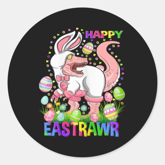 Happy Eastrawr Funny T Rex Easter Day Dinosaur  ラウンドシール (正面)