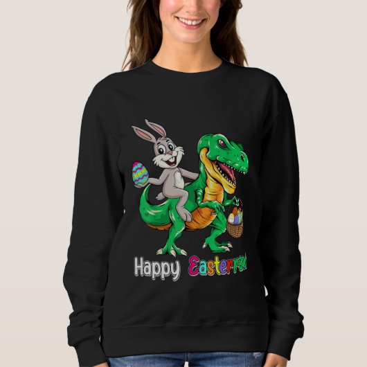 Happy Eastrawr Rex Dinosaur Easter Bunny Egg Kids スウェットシャツ (正面)