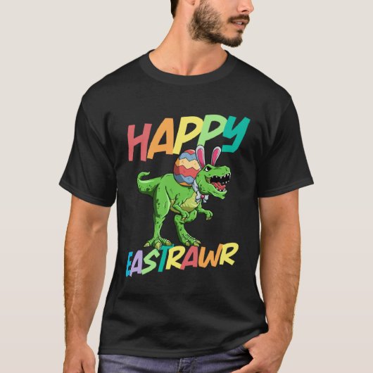 Happy Eastrawr Rex Easter Rex Dinosaur Bunny Kid D Tシャツ (正面)