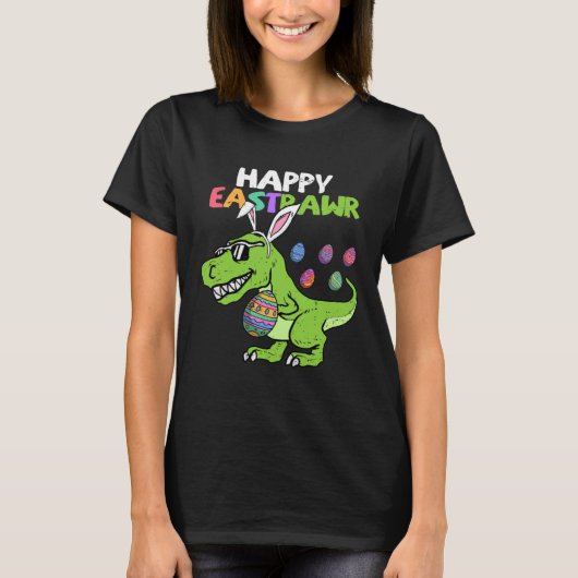 Happy Eastrawr T Rex Dinosaur Easter Bunny Egg Boy Tシャツ (正面)