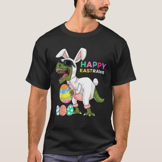 Happy Eastrawr T Rex Easter Bunny Dinosaur Eggs Bo Tシャツ (正面)