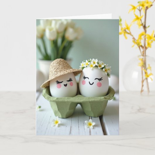Happy Egg Friends Spring Card カード (黄色い花)