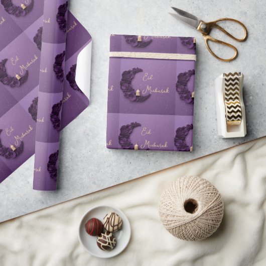 Happy Eid Mubarak Purple Crescent Wrapping  Paper  ラッピングペーパー (クラフト)
