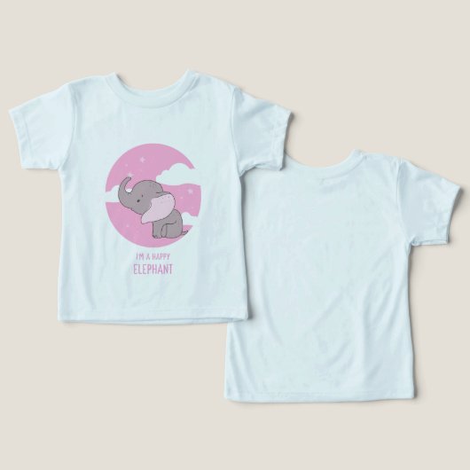 "Happy Elephant" Cute Pink Sky Kids Illustration (デザイン正面&裏面)