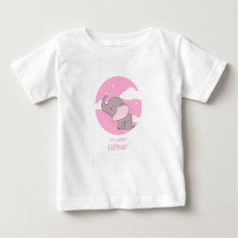 "Happy Elephant" Cute Pink Sky Kids Illustration ベビーTシャツ