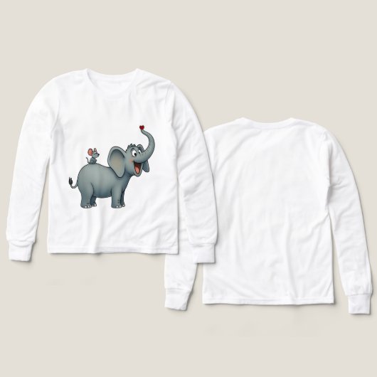 Happy Elephant & Little Mouse – Cute Kids T-Shirt (デザイン 正面＆背面)