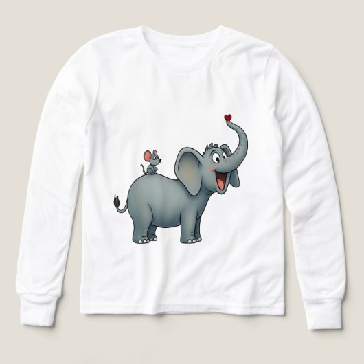 Happy Elephant & Little Mouse – Cute Kids T-Shirt (デザイン正面)
