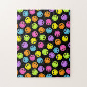 Happy Emojiカラフル顔on Black ジグソーパズル (縦)