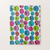 Happy Emoji顔パターンブルーパープルグリーンピンク ジグソーパズル (縦)