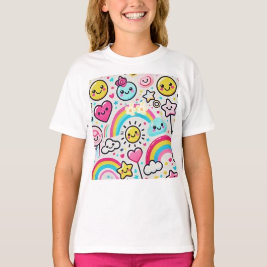 Happy Emoji Girls'Rainbow Tee For Halloween Tシャツ (正面)