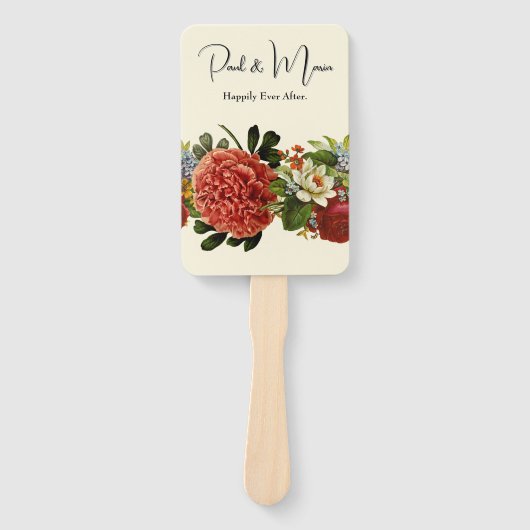 Happy Ever After BOHO retro floral tapestry ハンドファン (正面)