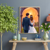 Happy Ever After Bride & Groom Watercolor Wedding ポスター