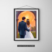 Happy Ever After Bride & Groom Watercolor Wedding ポスター