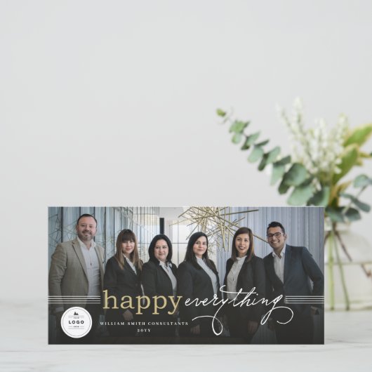 Happy Everythingシンプルタイポグラフィフォトビジネス シーズンカード (スタンド正面)