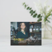 Happy Everythingシンプルタイポグラフィフォトビジネス シーズンポストカード (スタンド正面)